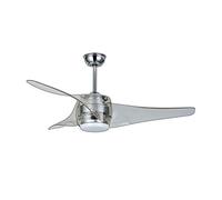 Sûlion Ventilateur de plafond grand moteur AC source de lumière LED 18 W 3000 K pales en ABS chrome/transparent