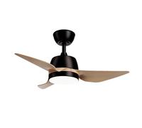 Sulion Ventilateur de plafond MARINA lumière LED 24 W réglable - Moteur CC silencieux, noir avec pales de couleur bois clair, IP44, 5 vitesses, minuteur, fonction hiver-été, Ø86 cm