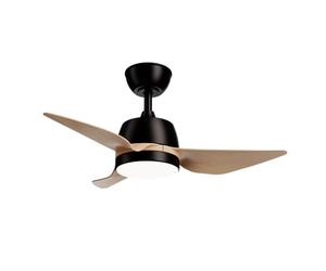 Sulion Ventilateur de plafond MARINA lumière LED 24 W réglable - Moteur CC silencieux, noir avec pales de couleur bois clair, IP44, 5 vitesses, minuteur, fonction hiver-été, Ø86 cm
