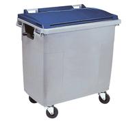 SULO® Conteneur poubelle mobile 4 roues - 1000 litres prise frontale et prise latérale - Gris, couvercle bleu