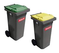 SULO Lot de 2 conteneurs gris MGB 120 L, avec couvercles vert et jaune, ordures ménagères tri sélectif recyclable (22147+22149)