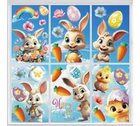 SULOLI 8 Feuilles Sticker à Effet Stéréoscopique,Pâques Autocollant Fenêtre Réutilisable,Stickers Fenetre PVC,Oeuf de Pâques Lapins Poulet Carotte Fleur