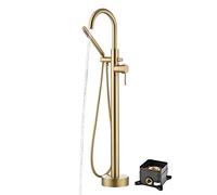sumerain Robinet de baignoire autoportant en or brossé avec douche à main, débit élevé