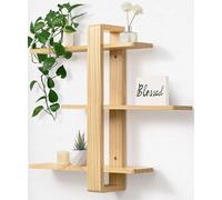 SUMGAR Etagere Murale Bois, Tablette Murale, Etagere Flottante Murale, Salle de Bain, Chambre, Cuisine, Salon Deco, Bois Naturel Nature, 3 Niveaux Amovibles, Montage Mural, Finition Brute, 50x58 cm