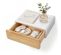 SUMGAR Table de Chevet Suspendue Blanche avec Tiroir en Bois Chevet Murale | Préassemblée, poignée cachée, coins arrondis, pin massif, 28,5 x 40 x 13 cm, jusqu’à 8 kg, chambre, table de nuit suspendue