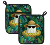 Summer Ghost Manique de cuisine résistante à la chaleur avec poches, maniques antidérapantes pour la cuisine et la pâtisserie | 21,5 x 24,5 cm | Doublure intérieure en coton polyester