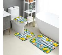 Summer Lemon Lot de 3 tapis de bain à séchage rapide, absorbant, antidérapant, lavable pour salle de bain, toilettes et toilettes Bleu côtier