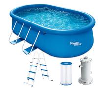 Summer Waves Quick Up Kit complet de piscine - Ovale - 457 x 305 x 107 cm - Bleu - Piscine hors-sol et piscine avec pompe à filtre, échelle, tapis de sol et bâche