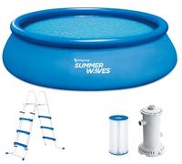 Summer Waves Quick Up Kit complet de piscine | Rond 457 x 107 cm Bleu | Piscine hors-sol | Piscine de jardin et piscine avec pompe à filtre, non-tissé de sol, bâche et échelle d'entrée