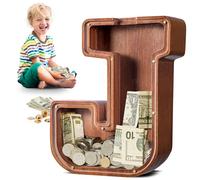 Summidate Grande Tirelire 12 Pouces Lettre et Formes Animaux - Tirelire en Bois Épaisse et Stable, Tirelire Transparente Grande Capacité pour Pièces et Billets, Cadeau de Naissance