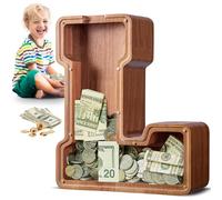 Summidate Grande Tirelire 12 Pouces Lettre et Formes Animaux - Tirelire en Bois Épaisse et Stable, Tirelire Transparente Grande Capacité pour Pièces et Billets, Cadeau de Naissance