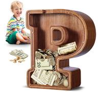 Summidate Grande Tirelire 12 Pouces Lettre et Formes Animaux - Tirelire en Bois Épaisse et Stable, Tirelire Transparente Grande Capacité pour Pièces et Billets, Cadeau de Naissance