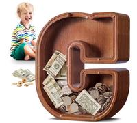 Summidate Grande Tirelire 12 Pouces Lettre et Formes Animaux - Tirelire en Bois Épaisse et Stable, Tirelire Transparente Grande Capacité pour Pièces et Billets, Cadeau de Naissance