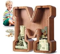 Summidate Grande Tirelire 12 Pouces Lettre et Formes Animaux - Tirelire en Bois Épaisse et Stable, Tirelire Transparente Grande Capacité pour Pièces et Billets, Cadeau de Naissance