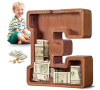 Summidate Grande Tirelire 12 Pouces Lettre et Formes Animaux - Tirelire en Bois Épaisse et Stable, Tirelire Transparente Grande Capacité pour Pièces et Billets, Cadeau de Naissance