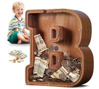 Summidate Grande Tirelire 12 Pouces Lettre et Formes Animaux - Tirelire en Bois Épaisse et Stable, Tirelire Transparente Grande Capacité pour Pièces et Billets, Cadeau de Naissance