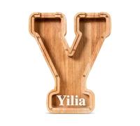 Summidate Tirelire Transparente sur Mesure, Tirelire Personnalisée avec Prénom Gravé au Laser - Lettre en Bois Naturel A-Z, Cadeau Unique et Original pour Baptême et Enfant