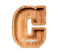 Summidate Tirelire Transparente sur Mesure, Tirelire Personnalisée avec Prénom Gravé au Laser - Lettre en Bois Naturel A-Z, Cadeau Unique et Original pour Baptême et Enfant