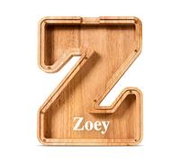 Summidate Tirelire Transparente sur Mesure, Tirelire Personnalisée avec Prénom Gravé au Laser - Lettre en Bois Naturel A-Z, Cadeau Unique et Original pour Baptême et Enfant