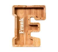 Summidate Tirelire Transparente sur Mesure, Tirelire Personnalisée avec Prénom Gravé au Laser - Lettre en Bois Naturel A-Z, Cadeau Unique et Original pour Baptême et Enfant