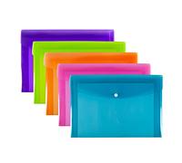 SUMMIT Lot de 5 pochettes A4+ en plastique résistant avec bouton-pression Couleurs assorties