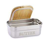 SUMNACON Beurrier en acier inoxydable avec couvercle, support de beurrier de comptoir pouvant contenir 1 beurre de la côte ouest, pour réfrigérateur, lave-vaisselle (15 x 9,6 x 6 cm)