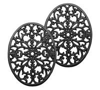 SUMTree Lot de 2 dessous de plat ovales en fonte - Décoratifs - Très résistants - Motif vintage - Avec pinces en caoutchouc - Pour table de cuisine et de salle à manger