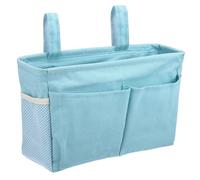 SUMTree Organisateur de chevet suspendu 5 poches en tissu oxford, Bleu | Sac de Rangement de chevet étanche, Ruban autocollant magique, panier de lit pour magazine, téléphone, stylos, télécommande