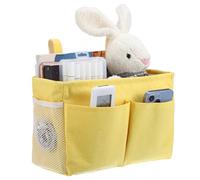 SUMTree Organisateur de chevet suspendu 5 poches en tissu oxford, Jaune | Sac de Rangement de chevet étanche, Ruban autocollant magique, panier de lit pour magazine, téléphone, stylos, télécommande