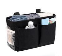 SUMTree Organisateur de chevet suspendu 5 poches en tissu oxford, Noir | Sac de Rangement de chevet étanche, Ruban autocollant magique, panier de lit pour magazine, téléphone, stylos, télécommande