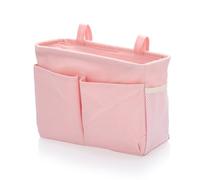 SUMTree Organisateur de chevet suspendu 5 poches en tissu oxford, Rose | Sac de Rangement de chevet étanche, Ruban autocollant magique, panier de lit pour magazine, téléphone, stylos, télécommande