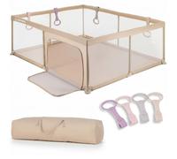 Sun Baby grand parc pour bébé 150x200 cm beige avec plancher + 4 poignées d’aide au redressement, structure métallique, parois en