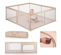 SUN BABY Parc Enfant 150×200 cm 0-2 Ans - Beige | Parois en filet, entrée zippée, sac de transport