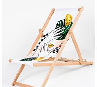 Sun Lounger Chaise longue moderne en bois franc rembourrée jardin en bois massif traditionnel pliable en bois dur pour la plage, les chaises pliantes en bois naturel, lounger (Tropical Woman)