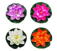 SunaOmni Plantes D'étang Flottantes, Nénuphars pour Étangs Artificiel Artificiel Nénuphar Mousse Lotus Fleur Étang Décor pour Étang Patio Jardin Piscine 4 Pcs