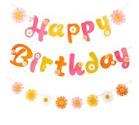 SUNBEAUTY Lot de 3 guirlandes de marguerites Happy Birthday - Guirlande de printemps - Bannière Happy Birthday pour décoration de fête
