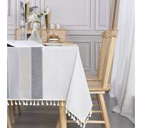 SUNBEAUTY Nappe de Table Rectangulaire Coton Lin Gris Table Cloth Linen 140x240cm Tassel Tablecloth Rectangle pour Maison Salle à Manger Table de Cuisine Decoration