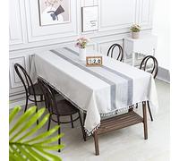 SUNBEAUTY Nappe Lin Coton Rectangulaire Gris Table Cloth Linen 140x220 cm Elegant Tablecloth Rectangle pour Maison Salle à Manger Table de Cuisine Decoration