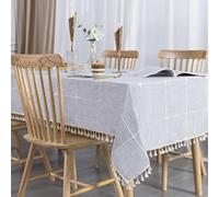 SUNBEAUTY Nappe Lin Coton Rectangulaire Tablecloth Cover Rectangle Table Cloth Linen 140x220 Tassel Nappe Carreaux Girs pour Maison Table de Cuisine Decoration