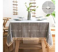 SUNBEAUTY Nappe Rectangulaire Coton Lin Gris 140x200 cm Tablecloth Rectangle Table Cloth Cover Decoration pour Maison Table de Cuisine