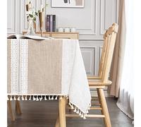 SUNBEAUTY Nappe Rectangulaire Coton Lin Vintage Decoration Table Cloth Tablecloth Rectangle 140x240 cm Tassel Nappe pour Table de Cuisine
