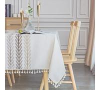 SUNBEAUTY Nappe Rectangulaire Impermeable Anti Tache Table Cloth Coton Lin Tablecloth Rectangle 140x220 Tassel Nappe Elegante pour Table de Cuisine Decoration