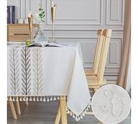 SUNBEAUTY Table Cloth Nappe Rectangulaire Imperméable Lin Coton Tablecloth Rectangle 140x240 cm Tassel Nappe Elegante pour Table de Cuisine Decoration