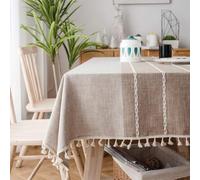 SUNBEAUTY Table Cloth Nappe Rectangulaire Imperméable Lin Coton Tablecloth Rectangle 140x260 cm Tassel Nappe Elegante pour Table de Cuisine Decoration