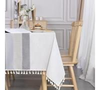 SUNBEAUTY Table Cloth Nappe Rectangulaire Imperméable Lin Coton Tablecloth Rectangle 140x260 cm Tassel Nappe Elegante pour Table de Cuisine Decoration