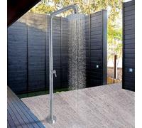 sunbiaouk Colonne de Douche extérieure autoportante avec pommeau de Douche Effet Pluie de 25 cm, en Acier Inoxydable, mitigeur Eau Chaude/Eau Froide, Installation au Sol, pour Piscine, Jardin