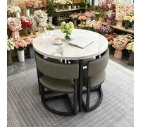 sunbiaouk Ensemble Table à Manger Ronde et 4 Chaises, Table Basse avec Cadre Métallique Robuste, Ensemble Classique pour Cuisine ou Salon(Gray 2,A)