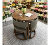 sunbiaouk Ensemble Table à Manger Ronde et 4 Chaises, Table Basse avec Cadre Métallique Robuste, Ensemble Classique pour Cuisine ou Salon(Gray 2,C)