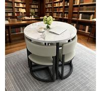 sunbiaouk Tables de réception Rondes de 80 cm - Ensemble de 5 pièces : 1 Table de Cuisine et 4 chaises rembourrées - Mobilier de Salle à Manger pour Cuisine et Espace Repas(Gray1,A)
