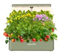 SUNCOZE Kit de système de culture hydroponique 12 dosettes, lampe de croissance LED 24 W, réservoir d'eau de 4 L avec pompe silencieuse, hauteur réglable, cadeau de jardinage, vert